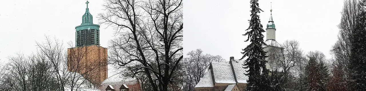  Martin-Luther-Gedächtnis-Kirche und Alte Dorfkirche Mariendorf im Winter